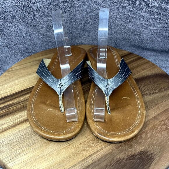 Olukai Sandals Women's Size 11 Wana Flip Flop Thong Flats Slip On Brown Leather - Picture 2 of 8